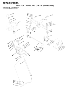 Steering Diagram and Parts List for GTH220 (954140012A)(1997-01) Husqvarna Lawn Tractor