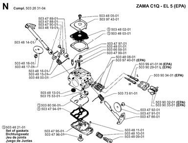 Carburetor Details Diagram and Parts List for 40 20013500001-Current Husqvarna Chainsaw