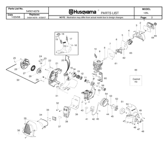 Engine Diagram and Parts List for 125L 20082200001 & Above Husqvarna Trimmer