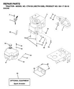 Engine And Cutting Equipment Diagram and Parts List for CTH130 (954170018-B)(2000-03) Husqvarna Lawn Tractor