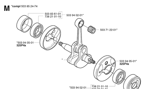 Crankshaft Diagram and Parts List for 323P 20020100001-20021800000 Husqvarna Pole Saw
