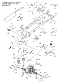 Drive Diagram and Parts List for TS142 2020 Husqvarna Lawn Tractor