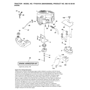 Engine Diagram and Parts List for 96045006900  Husqvarna Lawn Tractor