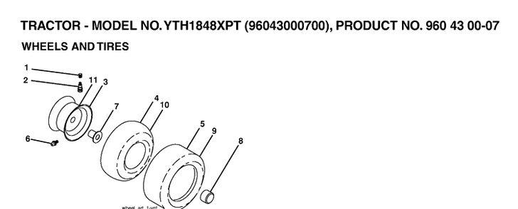 Wheels And Tires Diagram and Parts List for YTH1848XP (96043000700)(2006-03) Husqvarna Lawn Tractor