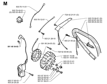 Electrical Diagram and Parts List for 371XP 19960900001-19963500000 Husqvarna Chainsaw
