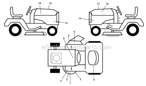 Decals Diagram and Parts List for GT52XLS  Husqvarna Lawn Tractor