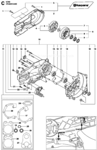 Crankcase Diagram and Parts List for K760 2013-02 Husqvarna Concrete Saw