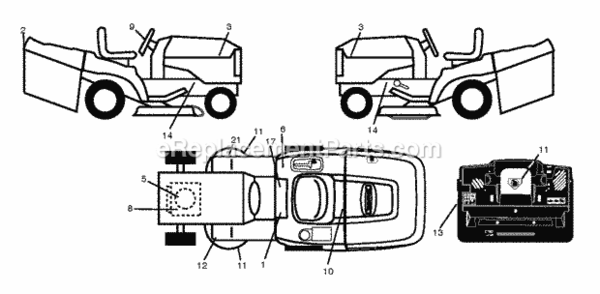 Decals Diagram and Parts List for LZ12597RB 2010-09 Husqvarna Lawn Tractor