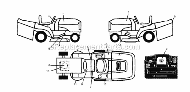 Decals Diagram and Parts List for LZ20H107 2011-11 Husqvarna Lawn Tractor