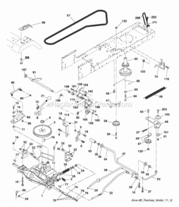 Drive Diagram and Parts List for P12597 2011-08 Husqvarna Lawn Tractor