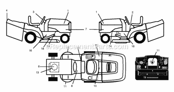 Decals Diagram and Parts List for P145107HRB 2011-08 Husqvarna Lawn Tractor
