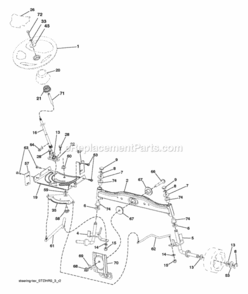 Steering Diagram and Parts List for P185117H 2011-08 Husqvarna Lawn Tractor