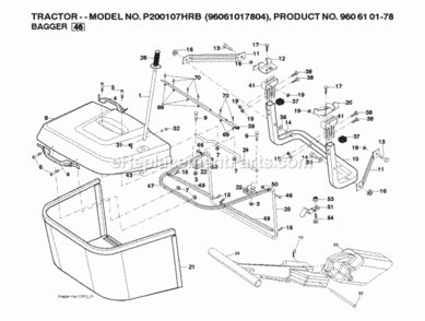 Bagger Diagram and Parts List for P200107HRB 2010-09 Husqvarna Lawn Tractor
