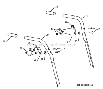 Handles Diagram and Parts List for PP208EPS24 2009-08 Husqvarna Snow Blower