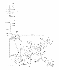 Steering Diagram and Parts List for RE12597RB 2012-01 Husqvarna Lawn Tractor
