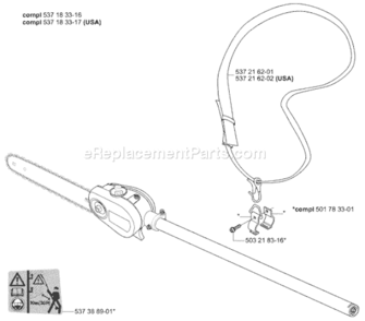 Page B Diagram and Parts List for SAW 2004-06 Husqvarna Pole Saw