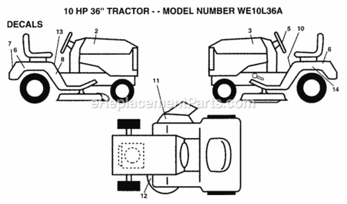 Page C Diagram and Parts List for WE10L36A 1993 Husqvarna Lawn Tractor