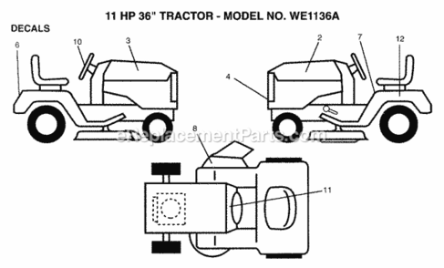 Page C Diagram and Parts List for WE1136A 1999 And Before Husqvarna Lawn Tractor