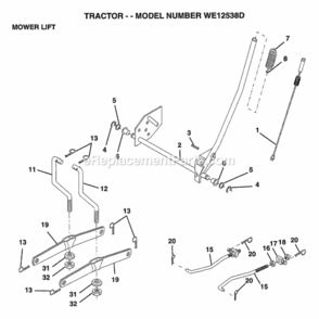 Page H Diagram and Parts List for WE12538D 1997 Husqvarna Lawn Tractor
