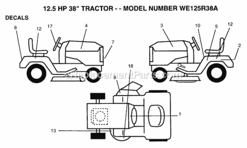 Page C Diagram and Parts List for WE125R38A 1993 Husqvarna Lawn Tractor