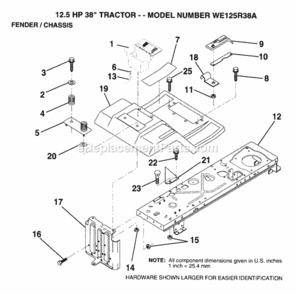 Page F Diagram and Parts List for WE125R38A 1993 Husqvarna Lawn Tractor