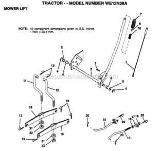 Page H Diagram and Parts List for WE12N38A 1999 And Before Husqvarna Lawn Tractor