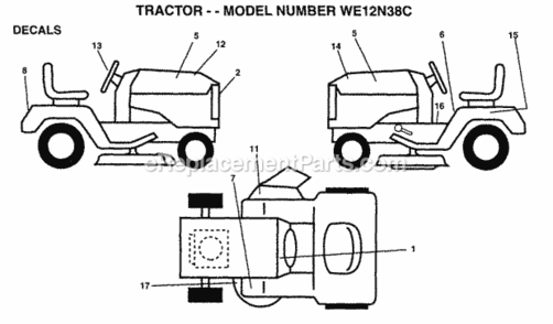 Page C Diagram and Parts List for WE12N38C 1996 Husqvarna Lawn Tractor