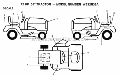 Page D Diagram and Parts List for WE12R38A 1993 Husqvarna Lawn Tractor