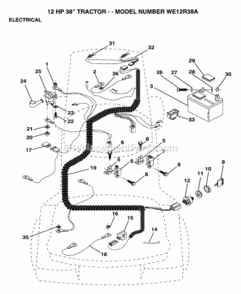 Page E Diagram and Parts List for WE12R38A 1993 Husqvarna Lawn Tractor