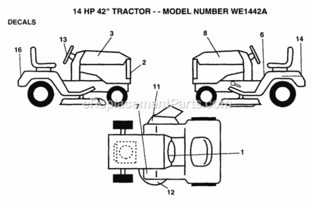 Page B Diagram and Parts List for WE1442A 1993 Husqvarna Lawn Tractor