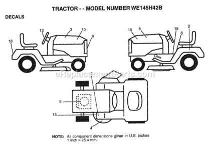 Page B Diagram and Parts List for WE145H42B 1997 Husqvarna Lawn Tractor