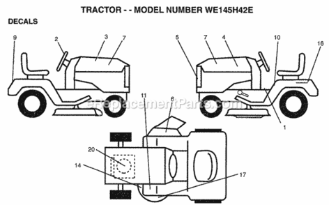 Page B Diagram and Parts List for WE145H42E 1999 Husqvarna Lawn Tractor