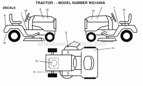 Page C Diagram and Parts List for WG1036A 1999 And Before Husqvarna Lawn Tractor