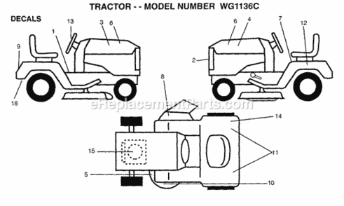 Page C Diagram and Parts List for WG1136C 1999 And Before Husqvarna Lawn Tractor