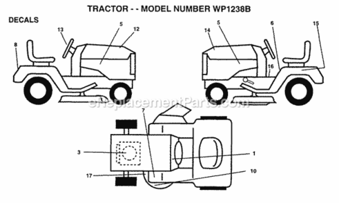 Page B Diagram and Parts List for WP1238B 1996 Husqvarna Lawn Tractor