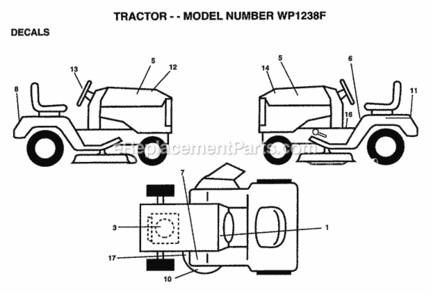 Page B Diagram and Parts List for WP1238F 1999 Husqvarna Lawn Tractor