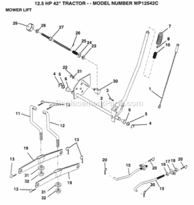 Page G Diagram and Parts List for WP12542C 1994 Husqvarna Lawn Tractor