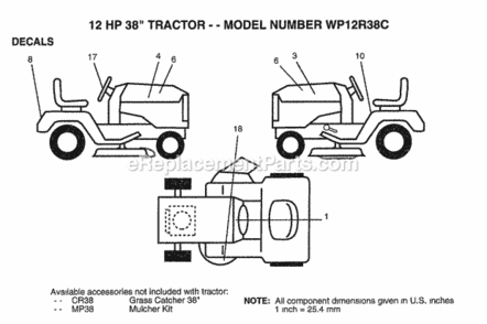 Page D Diagram and Parts List for WP12R38C 1994 Husqvarna Lawn Tractor