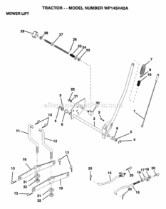 Page H Diagram and Parts List for WP145H42A 1995 Husqvarna Lawn Tractor