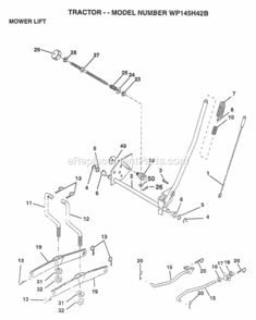 Page G Diagram and Parts List for WP145H42B 1997 Husqvarna Lawn Tractor