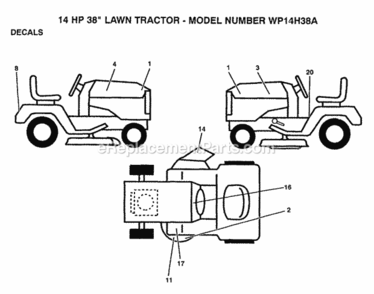 Page C Diagram and Parts List for WP14H38A 1992 Husqvarna Lawn Tractor
