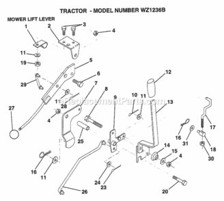 Page K Diagram and Parts List for WZ1236B 1999 And Before Husqvarna Lawn Tractor