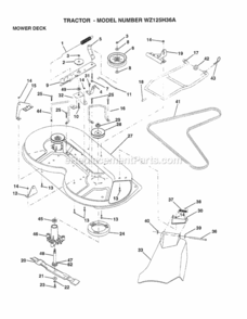 Page J Diagram and Parts List for WZ125H36A 1999 And Before Husqvarna Lawn Tractor