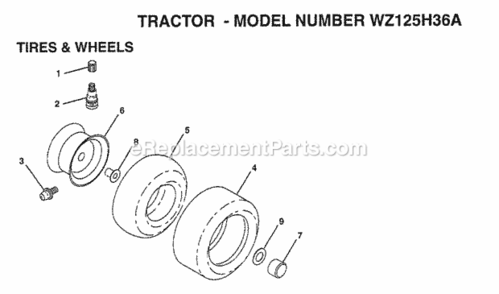 Page O Diagram and Parts List for WZ125H36A 1999 And Before Husqvarna Lawn Tractor