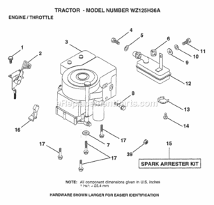 Page E Diagram and Parts List for WZ125H36A 1999 And Before Husqvarna Lawn Tractor