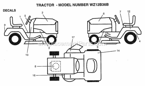 Page C Diagram and Parts List for WZ12B36B 1999 And Before Husqvarna Lawn Tractor