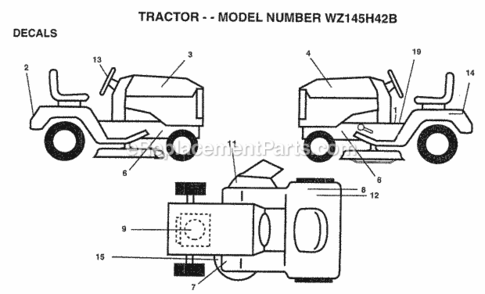 Page B Diagram and Parts List for WZ145H42B 1999 And Before Husqvarna Lawn Tractor