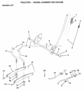 Page G Diagram and Parts List for WZ145H42B 1999 And Before Husqvarna Lawn Tractor