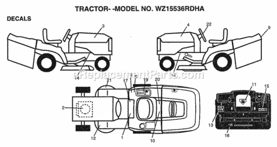 Page C Diagram and Parts List for WZ15536RDHA 1999 And Before Husqvarna Lawn Tractor