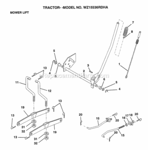Page H Diagram and Parts List for WZ15536RDHA 1999 And Before Husqvarna Lawn Tractor